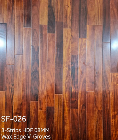 Wooden Floor, Laminated Wooden Floor, (26.66-SQFT) 3-Strips Glossy Finish, Wooden Floor, With FREEUnder Layer (Jambolan) My Store