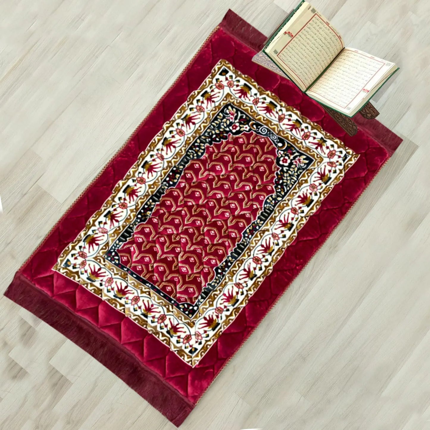 Premium Quality Luxurious Comfort Prayer Foam Mat, Velvet Foam Printed & Embossed Quilted Jai Namaz | Prayer Mat | Janamaz Samaar International