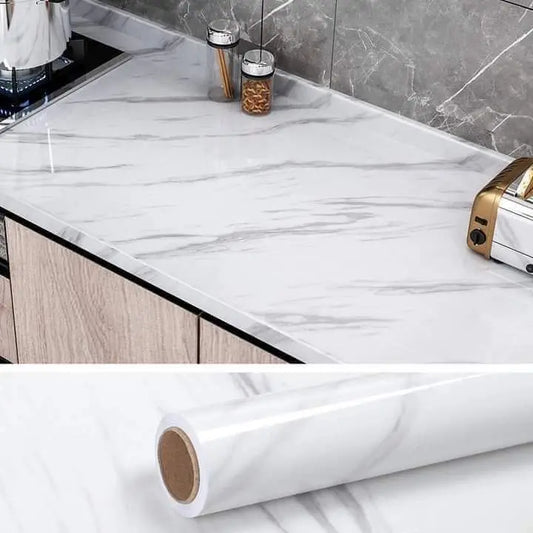 PVC Self Adhesive Paper, White Marble, (1x4-feet) For Use Kitchen Cabinets, Doors, Kitchen Shelves, Wall Paper, Plain Furniture's etc Samaar International