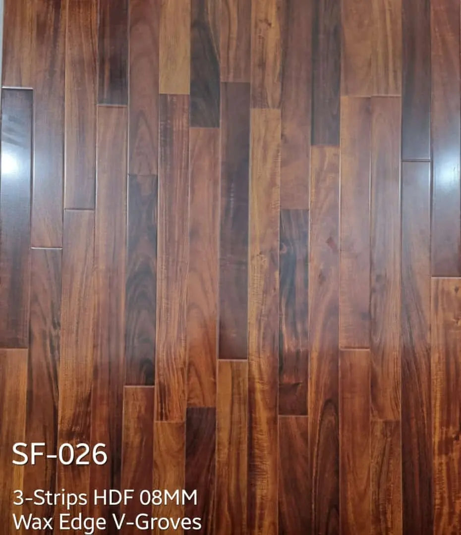 Wooden Floor, Laminated Wooden Floor, (26.66-SQFT) 3-Strips Glossy Finish, Wooden Floor, With FREEUnder Layer (Jambolan) My Store