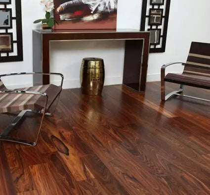 Wooden Floor, Laminated Wooden Floor, (26.66-SQFT) 3-Strips Glossy Finish, Wooden Floor, With FREEUnder Layer (Jambolan) My Store