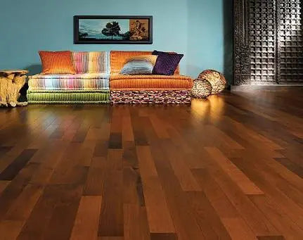 Wooden Floor, Laminated Wooden Floor, (26.66-SQFT) 3-Strips, Glossy Finish, Wooden Floor, FREE Under Layer (Jumbolon) My Store