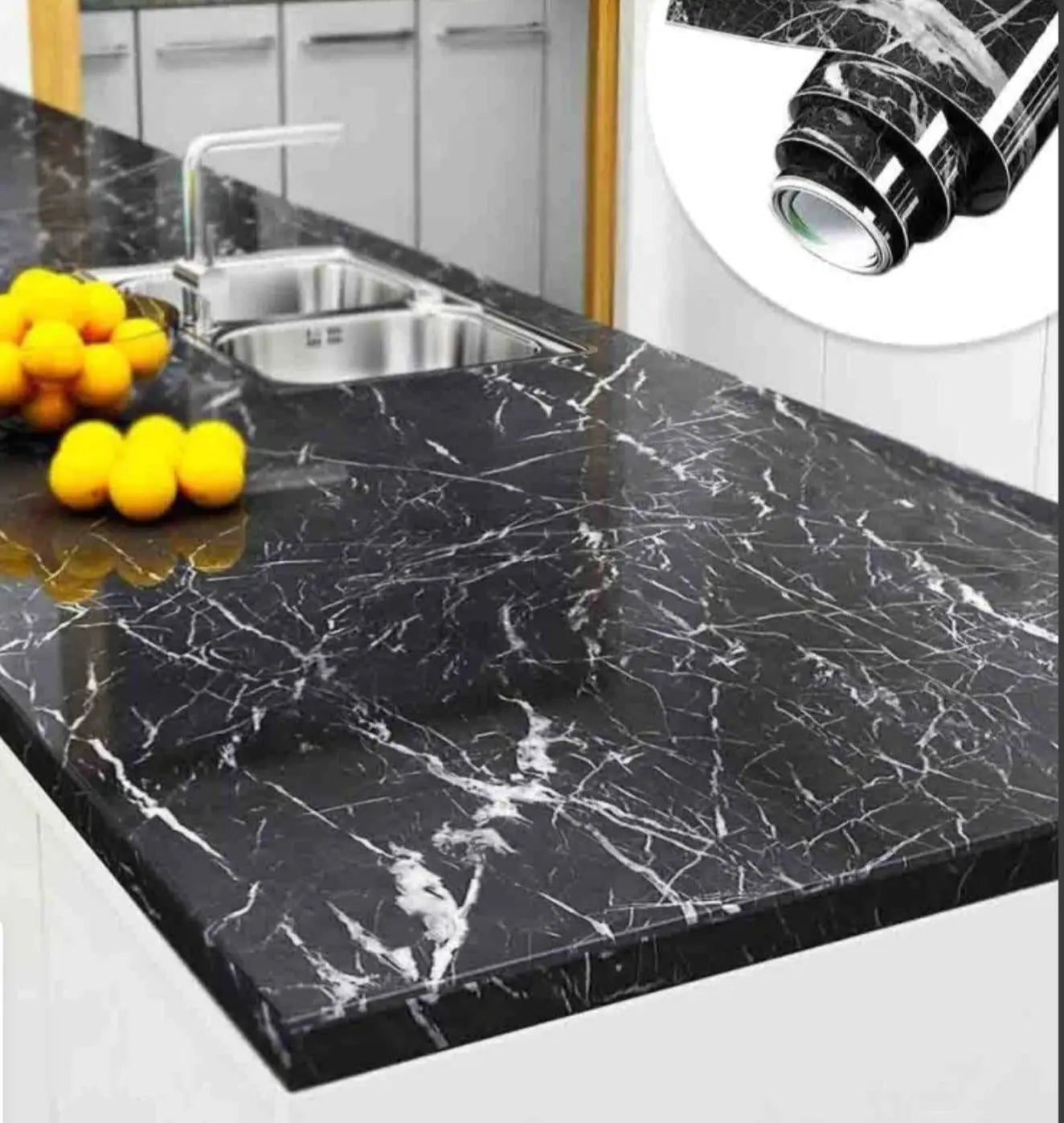 PVC Self Adhesive Paper, Black Marble Paper, (1x4-feet), For Use Kitchen Cabinets, Doors, Kitchen Shelves, Wall Paper, Plain Furniture's etc Samaar International