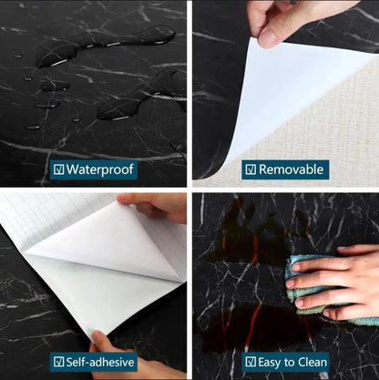 PVC Self Adhesive Paper, Black Marble Paper, (1x4-feet), For Use Kitchen Cabinets, Doors, Kitchen Shelves, Wall Paper, Plain Furniture's etc Samaar International